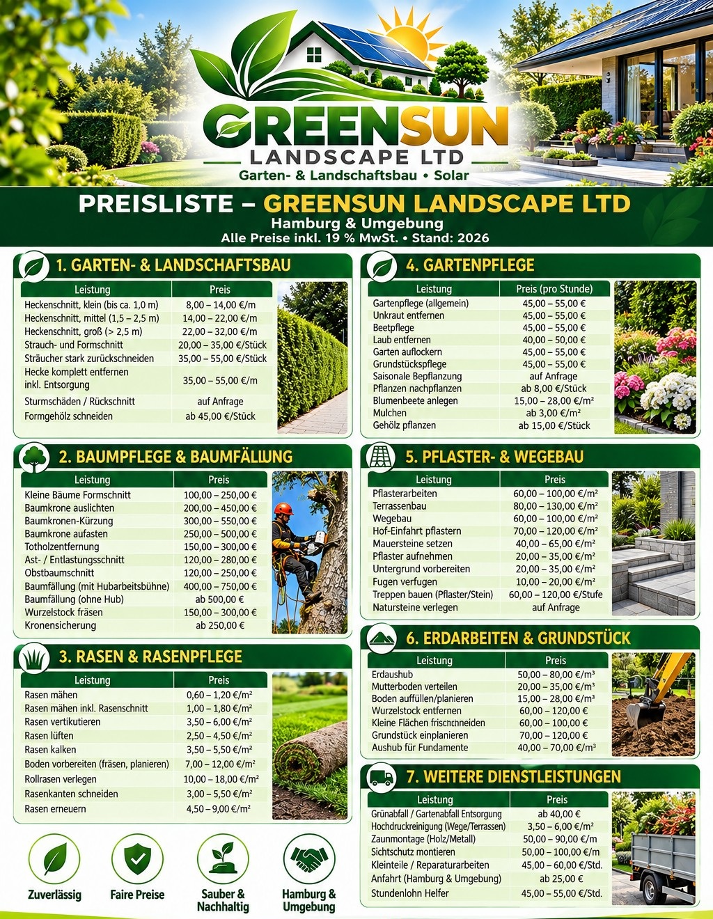 GreenSun Landscape Preisliste